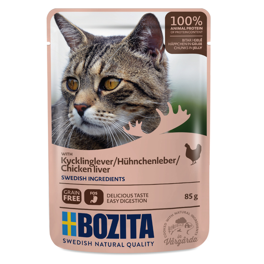 Bozita bitar i gelé Pouch 12 x 85 g - Kycklinglever