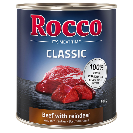 Ekonomipack: Rocco Classic 24 x 800 g hundfoder - Nötkött & renkött