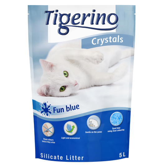 Tigerino Crystals Fun - färgglatt kattströ - Blått 5 l