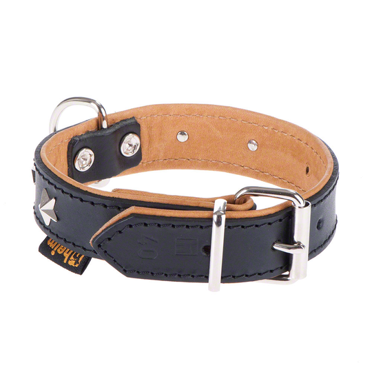 Heim Stars läderhalsband, svart/beige - Storlek 40: 30 - 37 cm halsomfång
