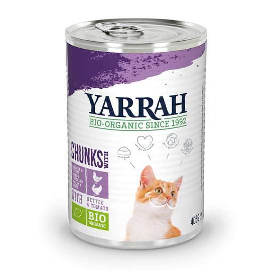 Ekonomipack: Yarrah Organic Chunks 24 x 405 g - Eko- kyckling & eko-kalkon med eko-nässlor & eko-tomater