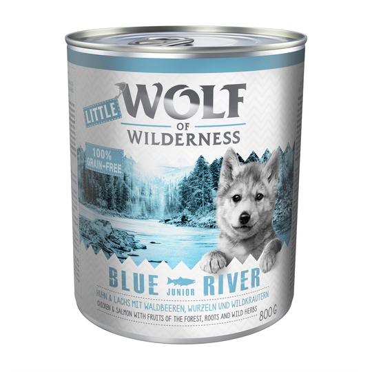 Ekonomipack: Little Wolf of Wilderness 12 x 800 g - Blue River Junior - Chicken & Salmon
