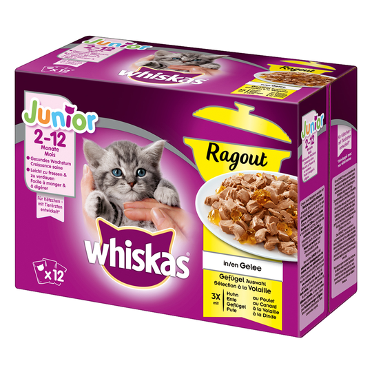 Ekonomipack: 96 x 85 / 100 g Whiskas - Junior Ragout Fågelurval i gelé 85 g