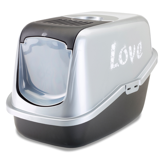 Savic Nestor Impression "Love" kattoalett - Svart/silver med "Love" tryck