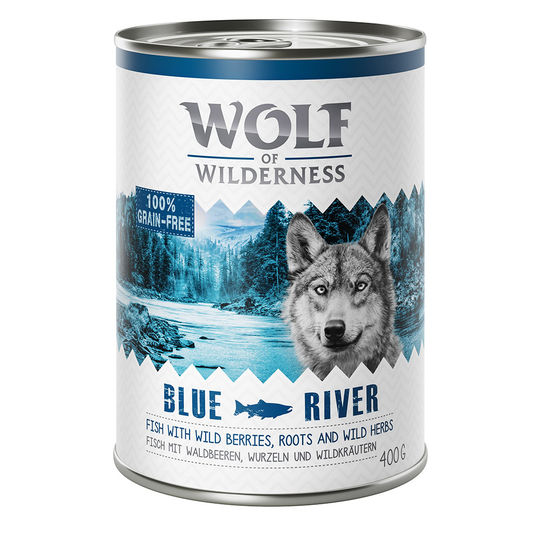 5 + 1 på köpet! 6 x 400 g Wolf of Wilderness våtfoder - Blue River - med fisk