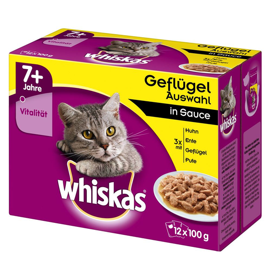 Ekonomipack: Whiskas Senior portionspåsar 144 x 100 g - Senior 7+ Fjäderfäurval i sås