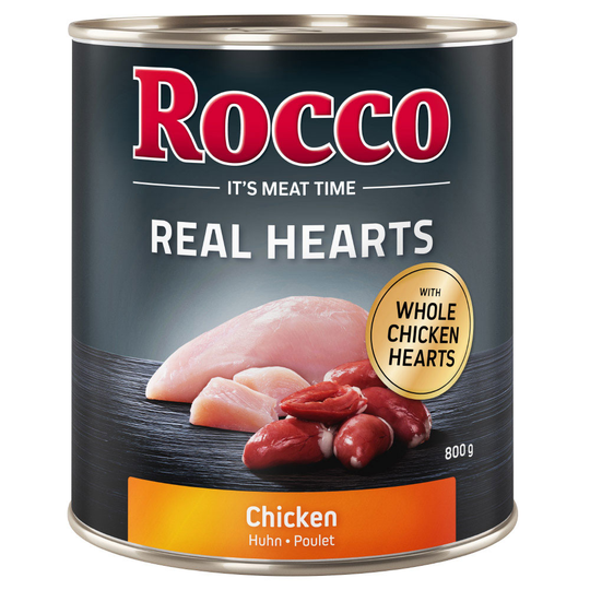 Ekonomipack: Rocco Real Hearts 24 x 800 g - Kyckling med hela kycklinghjärtan