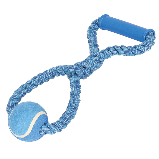 Flossrep med tennisboll och handtag - Blå