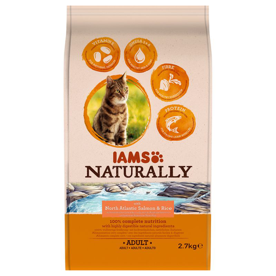IAMS Naturally Cat Adult Salmon - Ekonomipack: 2 x 2,7 kg