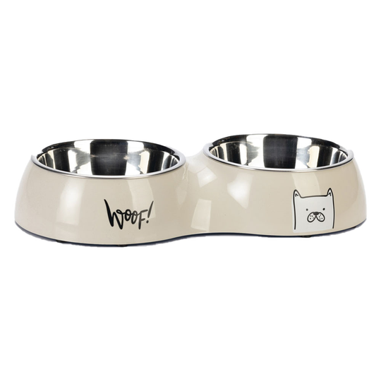 Karlie Elize Diner Set dubbelskål, ljusgrå - 2 x 480 ml