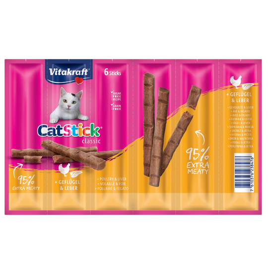 20 + 4 på köpet! Vitakraft Cat Stick 24 x 6 g - Fjäderfä & lever