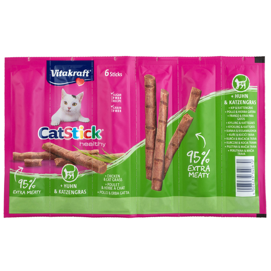 Vitakraft Cat Stick Healthy kattgodis Ekonomipack: 24 x 6 g Kyckling & kattgräs