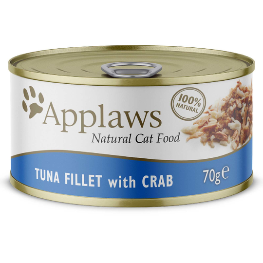 Blandat sparpack: 24 x 70 g Applaws våtfoder i buljong + 6 x 70 g Cosma Nature! - Tonfiskfilé & krabba + Cosma Nature provpack