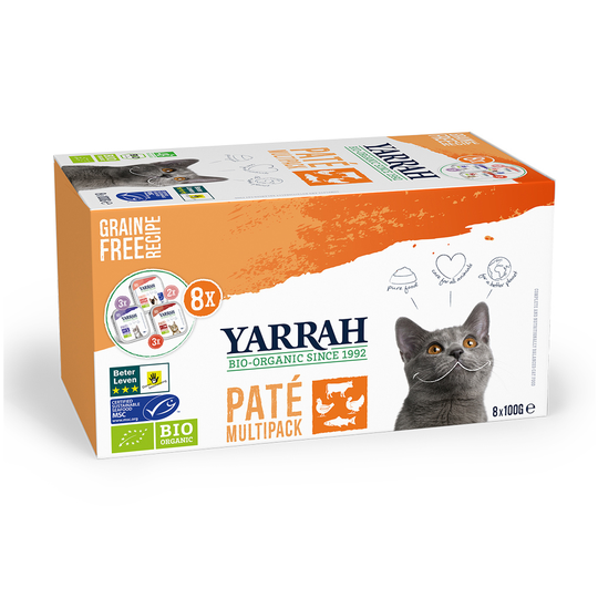 Blandpack: Yarrah Organic Paté 8 x 100 g - 16 x 100 g Eko-nötkött, eko-kyckling & eko-kalkon, lax