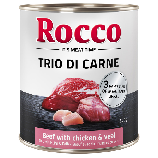 Ekonomipack: Rocco Trio di Carne 24 x 800 g - Beef, Chicken & Veal