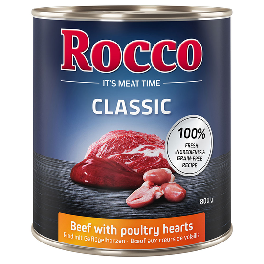 Rocco Classic 12 x 800 g hundfoder - Nötkött & fågelhjärta