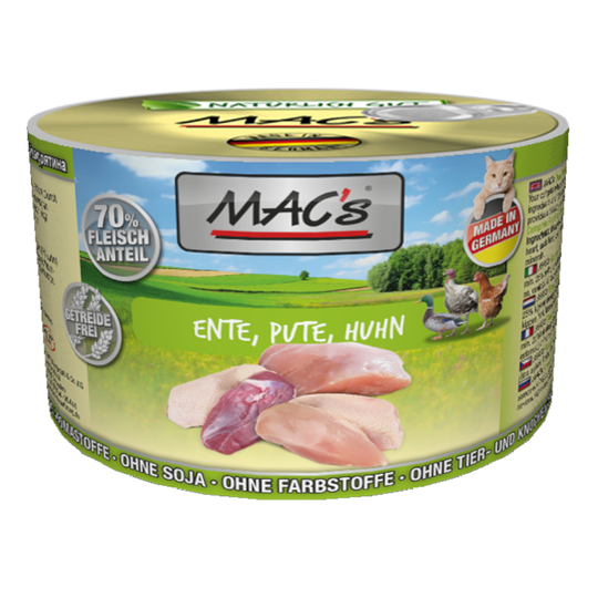 Ekonomipack: MAC's Cat kattfoder 12 x 200 g - Anka, kalkon, kyckling