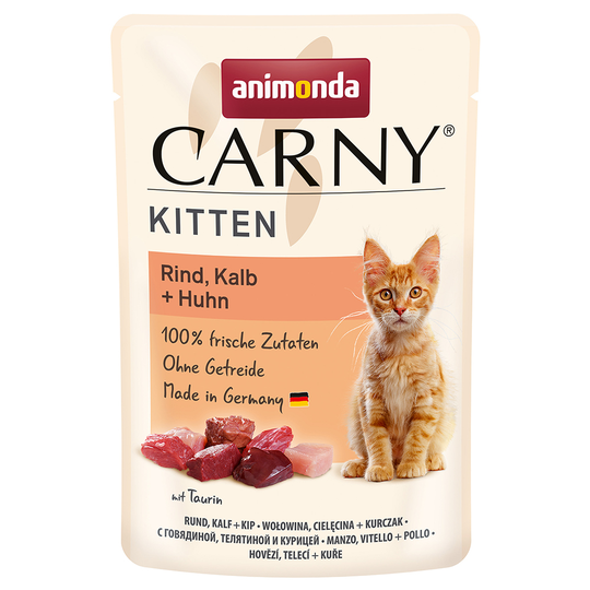 Ekonomipack: 24 x 85 g Animonda Carny Kitten Pouch - Nötkött, kalv & kyckling