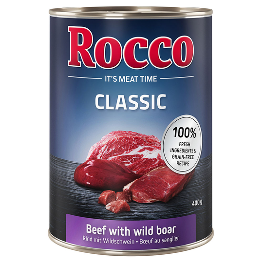 Rocco Classic 12 x 400 g hundfoder - Nötkött & vildsvin