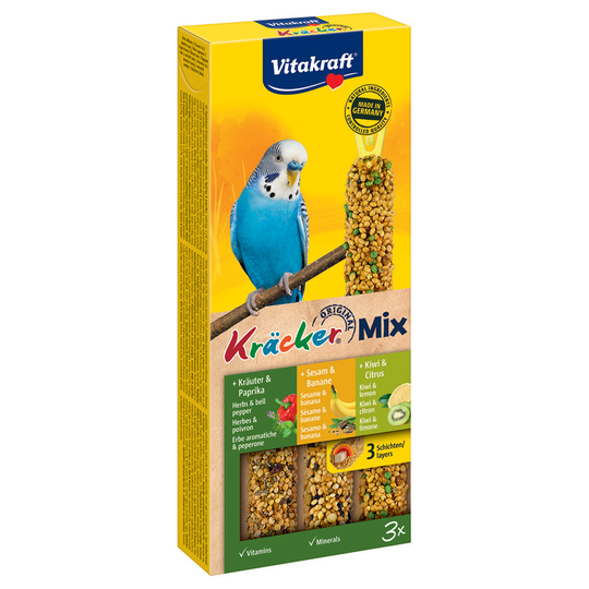 Vitakraft Kräcker Trio-Mix för undulater - Ekonomipack: Sesam/Örter/Kiwi 3 st 2 x 3 st
