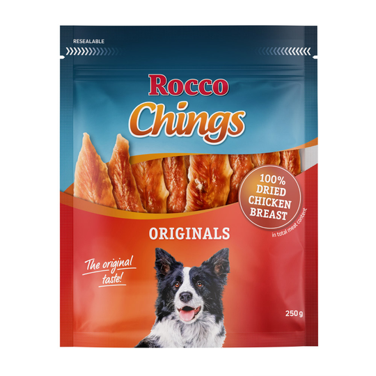 Ekonomipack: Rocco Chings Originals tuggstrimlor - Kycklingbröst torkade 12 x 250 g