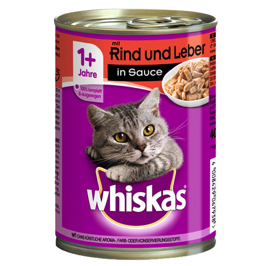 Ekonomipack: Whiskas 1+ burkar 24 x 400 g - 1+ Nötkött & lever i sås