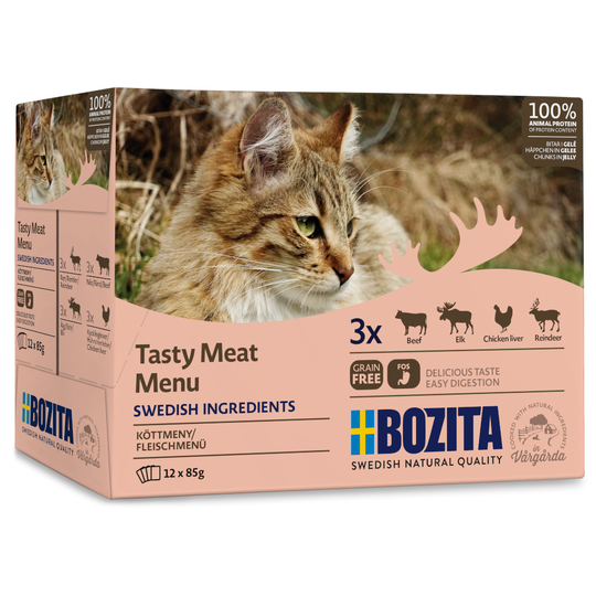 Bozita bitar i gelé Pouch 12 x 85 g - Blandpack kött
