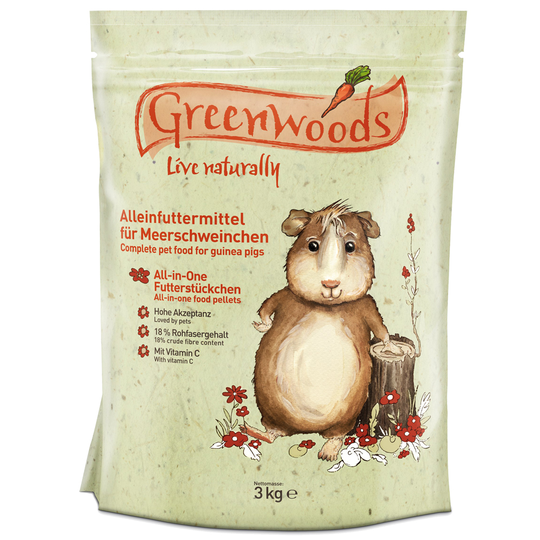 Ekonomipack: 2 x 3 kg Greenwoods foder till lågpris! - Marsvinsfoder (2 x 3 kg)
