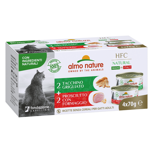 Almo Nature HFC Made in Italy 12 x 70 g - Skinka & ost + Grillad kalkon