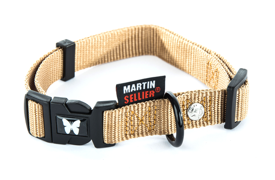 Martin Sellier Justerbart Nylonhalsband - Beige (40 cm)