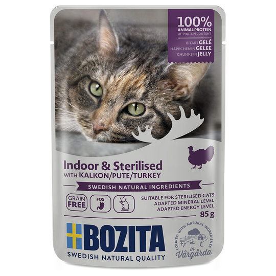 Bozita Bitar i gelé Indoor & Sterilised 12 x 85 g - Kalkon