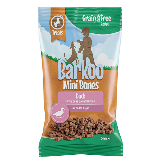 Ekonomipack: Barkoo Mini Bones (semi-moist) - Grain Free 4 x/8 x 200 g - Anka med ärtor & tranbär 4 x 200 g