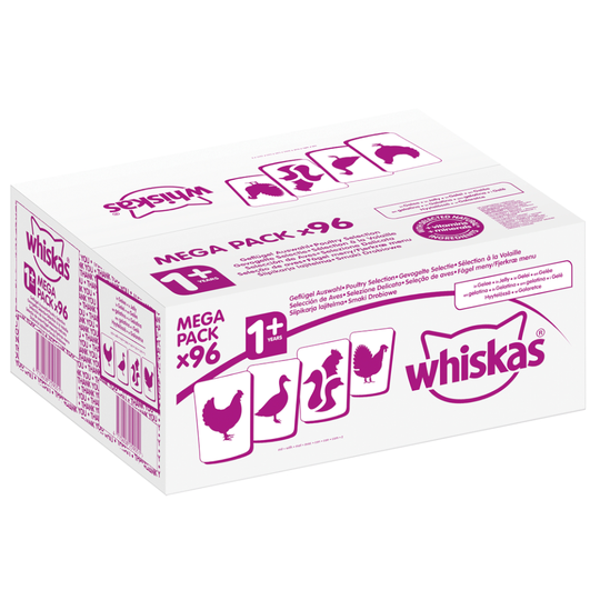 Ekonomipack: 96 x 85 / 100 g Whiskas 1+ Fågelurval i gelé 100 g