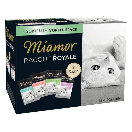 Blandat ekonomipack: Miamor Ragout Royale 48 x 100 g - Multi-Mix i sås (Kalkon & vilt, Tonfisk & kyckling, Anka & fjäderfä, Kyckling & lax)