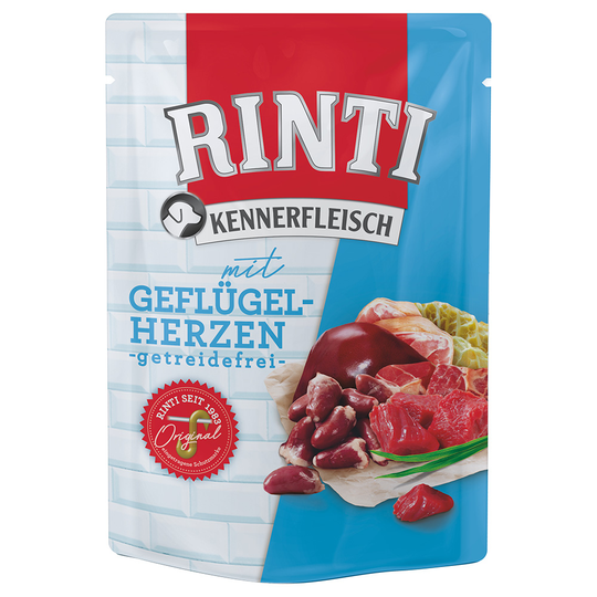 RINTI Kennerfleisch Pouches 10 x 400 g - Fjäderfähjärta