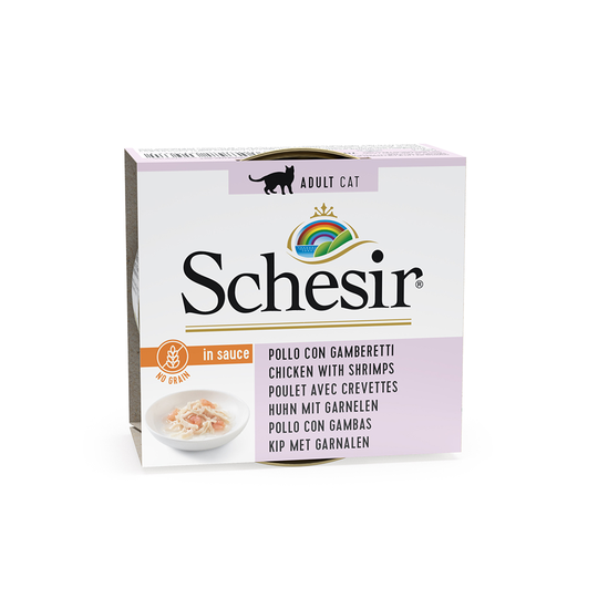 Ekonomipack: Schesir Natural i sås 24 x 70 g - Kyckling & räkor