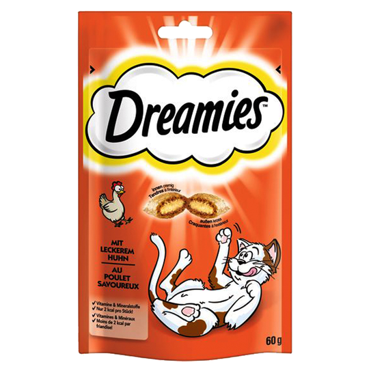 Blandat provpack: Dreamies Cat Treats 4 x 60 g - Kyckling, Anka, Kalkon och Ost
