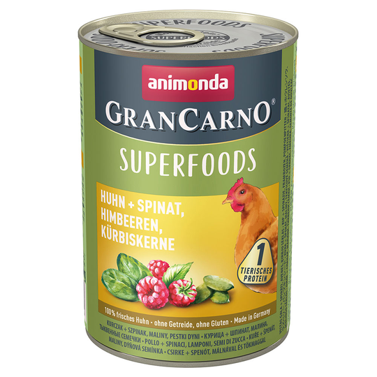 Animonda GranCarno Adult Superfoods 6 x 400 g Kyckling & spenat, hallon, pumpafrön