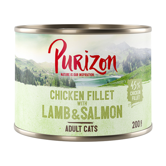 Ekonomipack: Purizon Adult - Grain Free 24 x 200 g - Kycklingfilé, lax & lamm