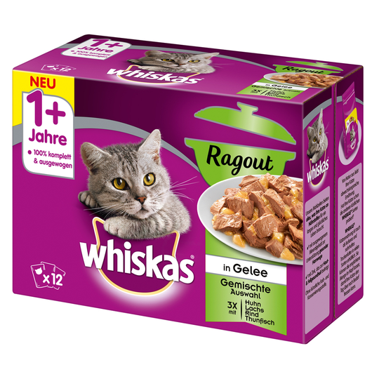 Ekonomipack: 96 x 85 / 100 g Whiskas - 1+ Ragout Blandat urval i gelé 85 g