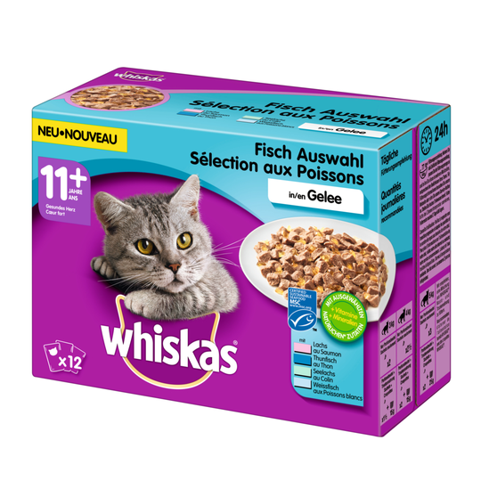 Ekonomipack: Whiskas 11+ portionspåse 48 x 100 g Fiskurval i gelé
