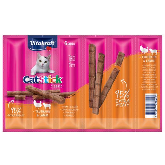 20 + 4 på köpet! Vitakraft Cat Stick 24 x 6 g - Kalkon & lamm