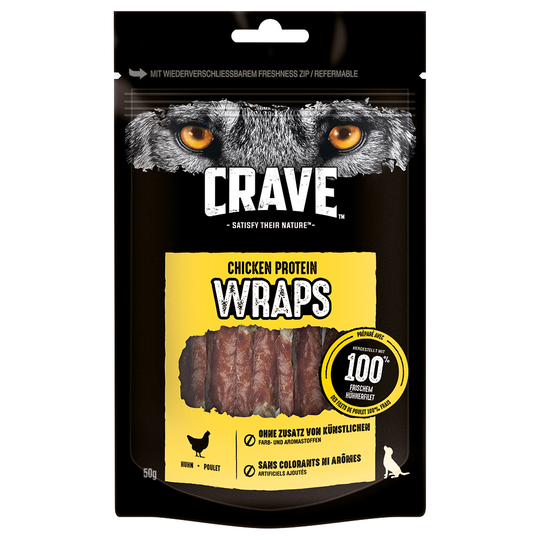 2 + 1 på köpet ! 3 x Crave Protein hundsnacks - Wrap med kyckling (3 x 50 g)