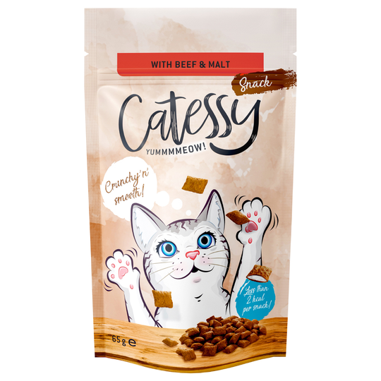 Catessy Knapersnacks 65 g - Ekonomipack: 3 x 65 g Antihairball Nötkött & malt
