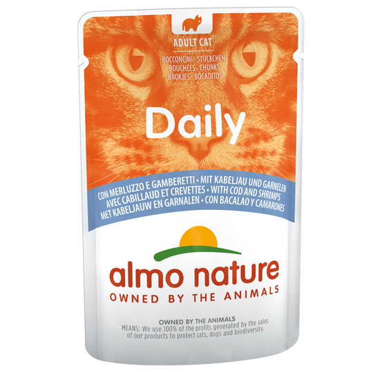 Ekonomipack: Almo Nature Daily Menu Pouch 12 x 70 g - Torsk och räkor