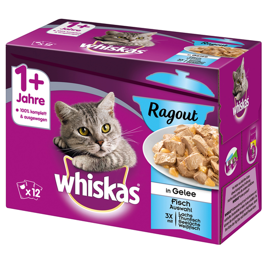 Ekonomipack: 96 x 85 / 100 g Whiskas - 1+ Ragout Fiskurval i gelé 85 g