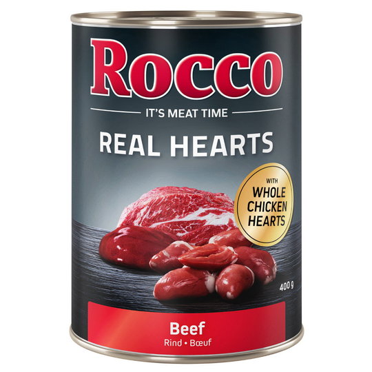 Ekonomipack: Rocco Real Hearts 24 x 400 g - Nötkött med hela kycklinghjärtan