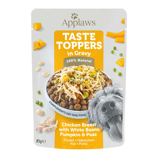 Applaws våtfoder för hund till sparpris! - Taste Toppers Pouch i sås: Kyckling, ärtor & vita bönor (12 x 85 g portionspåse)