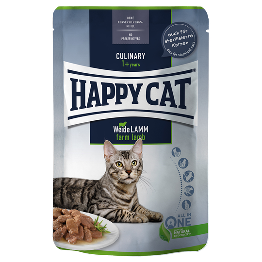 Ekonomipack: Happy Cat Pouch Meat in Sauce 48 x 85 g - Farm Lamb - lamm