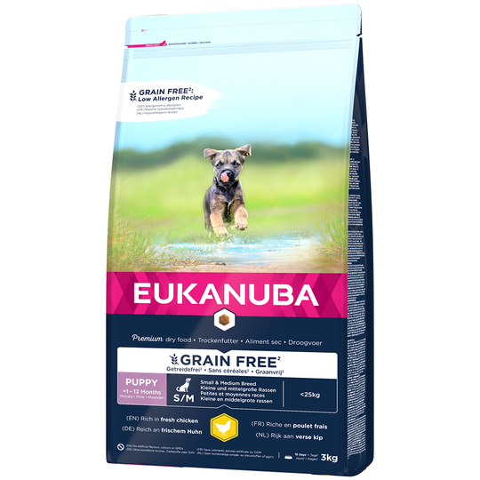 Eukanuba Grain Free Puppy Small / Medium Breed Chicken - Ekonomipack: 2 x 3 kg